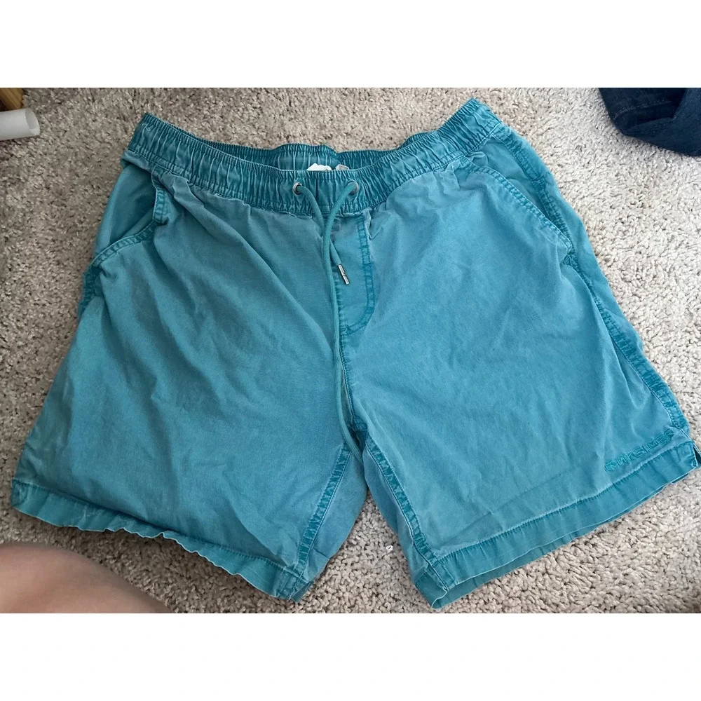 Quiksilver Mens Shorts Turquoise Blue Elastic Waist Drawstring Summer Casual Med
